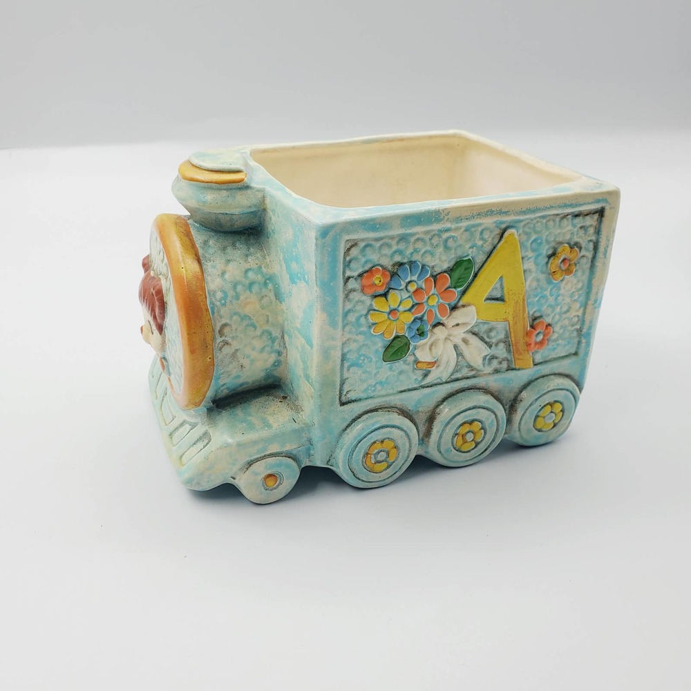 Vintage Train ABC's Alphabet Planter Pot Nursery Decor Engine D-Ann 1980's Boho‎